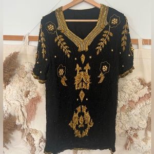Vintage black and gold short sleeves sequins top